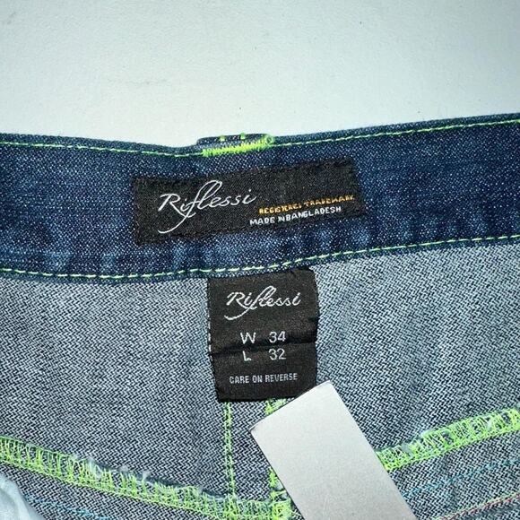 Vintage baggy y2k riflessi faded blue skater unique embroidered design denim - Picture 5 of 7